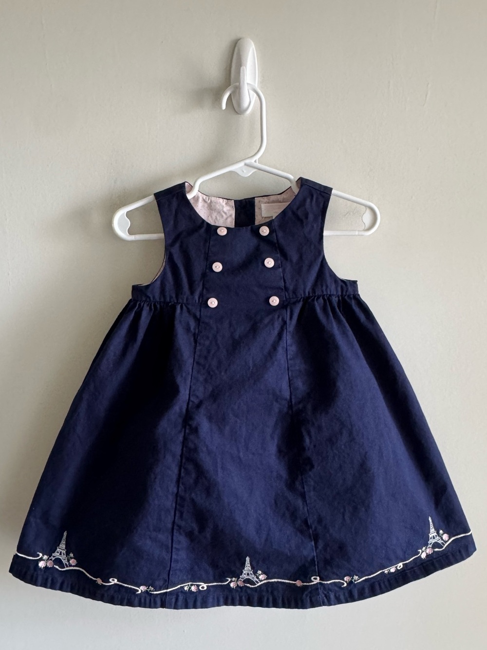 Janie and Jack Vintage Embroidered Navy Eiffel Tower Dress